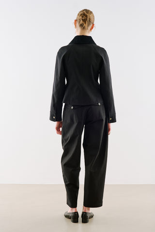 Velvet Collar Cropped Trench Jacket Black