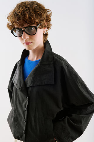 Technical Fabric Buttoned Bomber Jacket Black