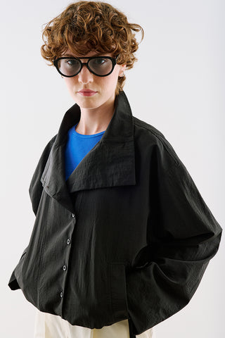 Technical Fabric Buttoned Bomber Jacket Black