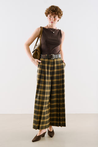 Pleated Checked Wide Leg Trousers Plaid