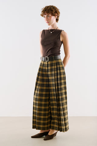 Pleated Checked Wide Leg Trousers Plaid