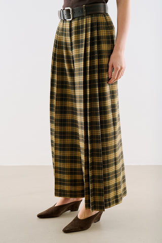 Pleated Checked Wide Leg Trousers Plaid