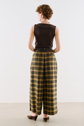 Pleated Checked Wide Leg Trousers Plaid