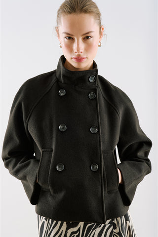Premium Cropped Double Breasted Jacket Black