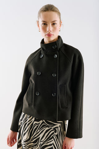 Premium Cropped Double Breasted Jacket Black