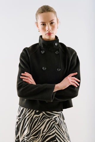 Premium Cropped Double Breasted Jacket Black