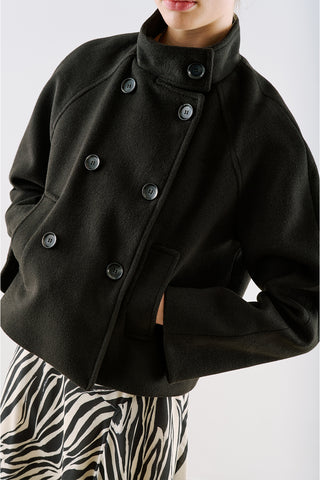 Premium Cropped Double Breasted Jacket Black