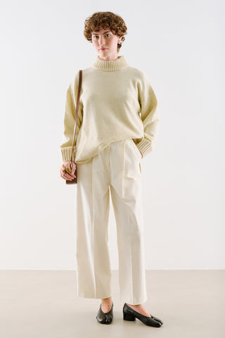 High-Neck Wool Knit Sweater Beige