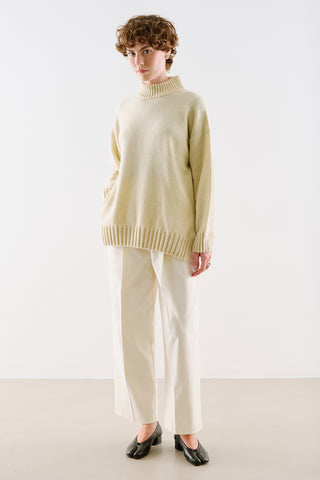 High-Neck Wool Knit Sweater Beige