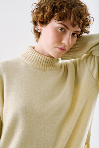High-Neck Wool Knit Sweater Beige