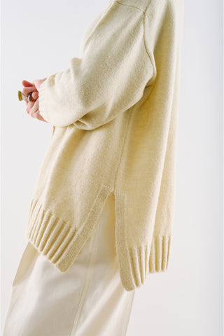 High-Neck Wool Knit Sweater Beige