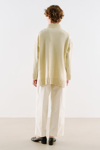 High-Neck Wool Knit Sweater Beige
