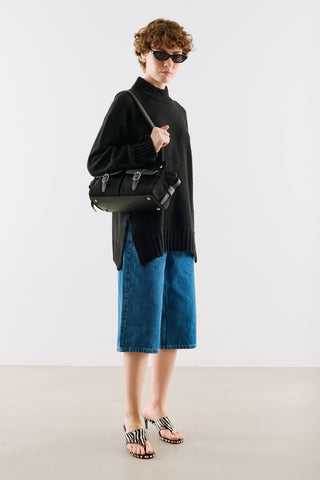 High-Neck Wool Knit Sweater Black