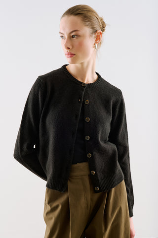 Crew Neck Knit Cardigan Black
