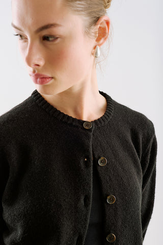 Crew Neck Knit Cardigan Black