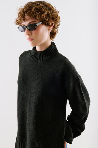 High-Neck Wool Knit Sweater Black