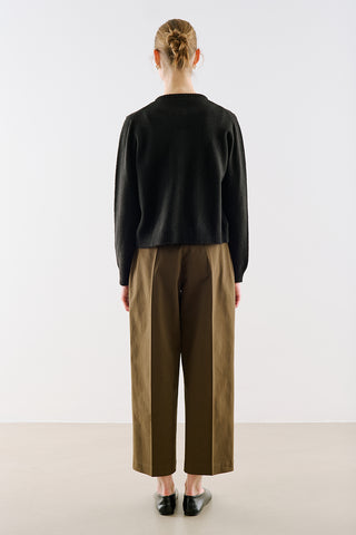 Crew Neck Knit Cardigan Black