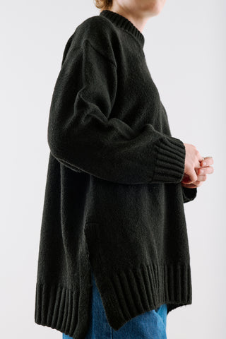 High-Neck Wool Knit Sweater Black