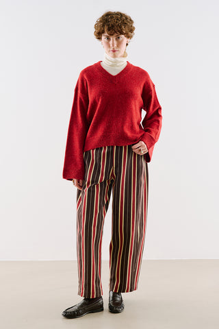 Cropped V-Neck Knit Sweater Red