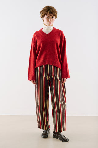 Cropped V-Neck Knit Sweater Red
