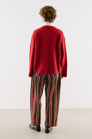 Cropped V-Neck Knit Sweater Red