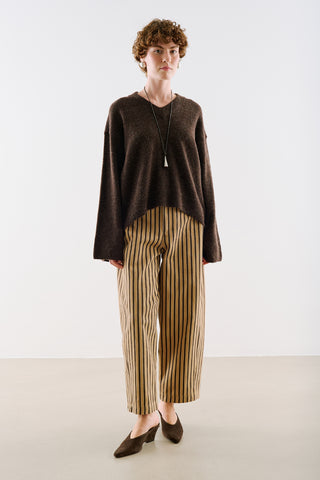Cropped V-Neck Knit Sweater Dark Brown