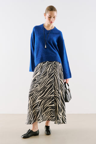 Cropped V-Neck Knit Sweater Blue