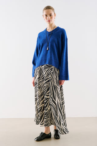 Cropped V-Neck Knit Sweater Blue