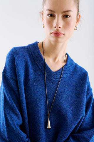 Cropped V-Neck Knit Sweater Blue