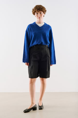 Cropped V-Neck Knit Sweater Blue