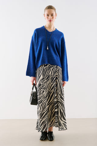 Cropped V-Neck Knit Sweater Blue