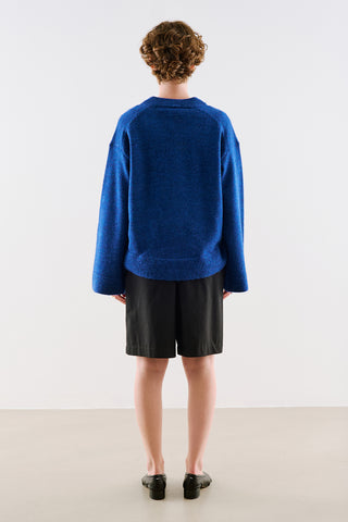 Cropped V-Neck Knit Sweater Blue