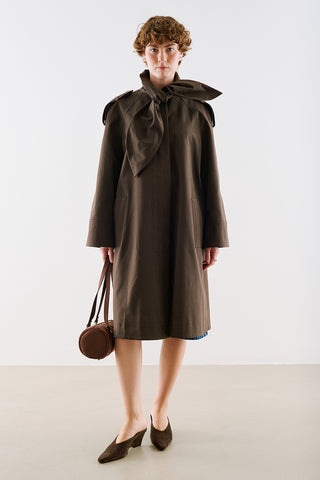 Tie Neck Trench Coat Dark Brown