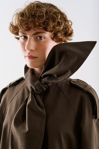 Tie Neck Trench Coat Dark Brown