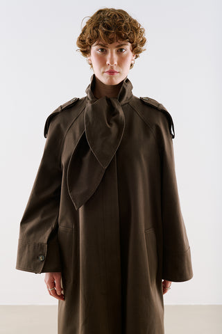 Tie Neck Trench Coat Dark Brown