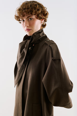 Tie Neck Trench Coat Dark Brown