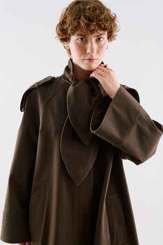 Tie Neck Trench Coat Dark Brown