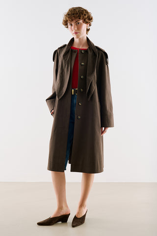 Tie Neck Trench Coat Dark Brown