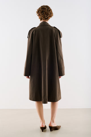 Tie Neck Trench Coat Dark Brown
