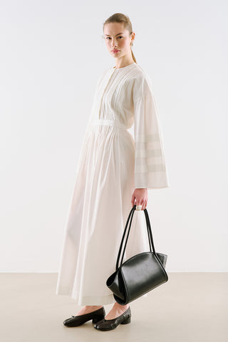 Pintuck-Detail Dress With Wide Sleeves Ecru