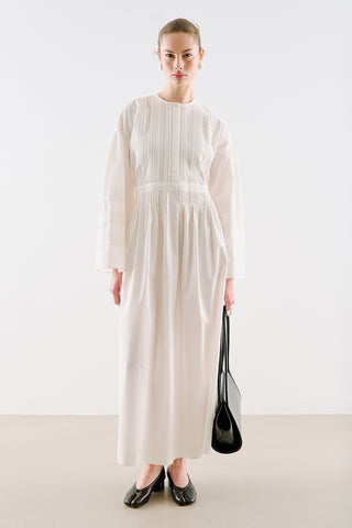 Pintuck-Detail Dress With Wide Sleeves Ecru