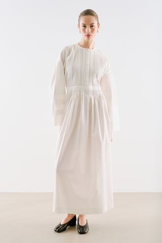Pintuck-Detail Dress With Wide Sleeves Ecru