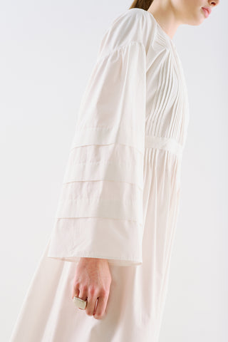 Pintuck-Detail Dress With Wide Sleeves Ecru