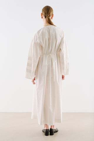 Pintuck-Detail Dress With Wide Sleeves Ecru