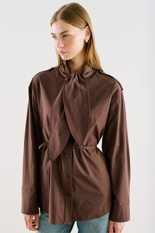 Scarf Tie Neck Shirt Brown