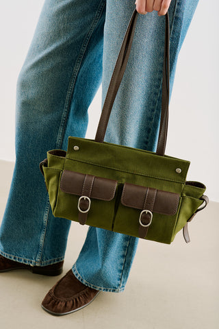 London Medium Canvas Bag With Multiple Pockets Green