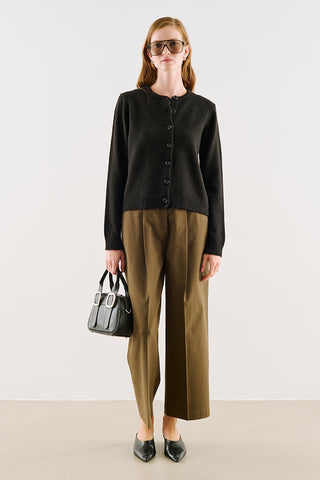 Crew Neck Knit Cardigan Black