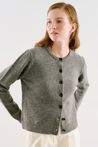 Crew Neck Knit Cardigan Anthracite