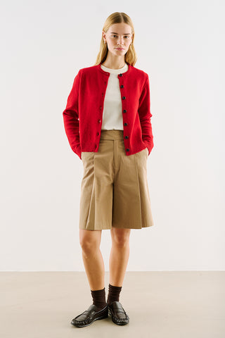 Crew Neck Knit Cardigan Red
