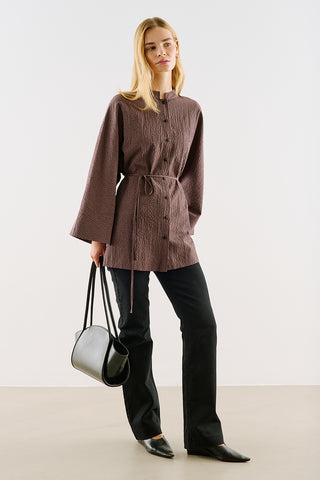 Wide Sleeve Belted Tunic Brown